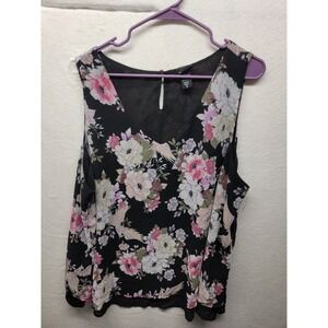 Torrid Black Floral Lined Chiffon Tunic Tank Sleeveless Top Plus Size 3 3X‎